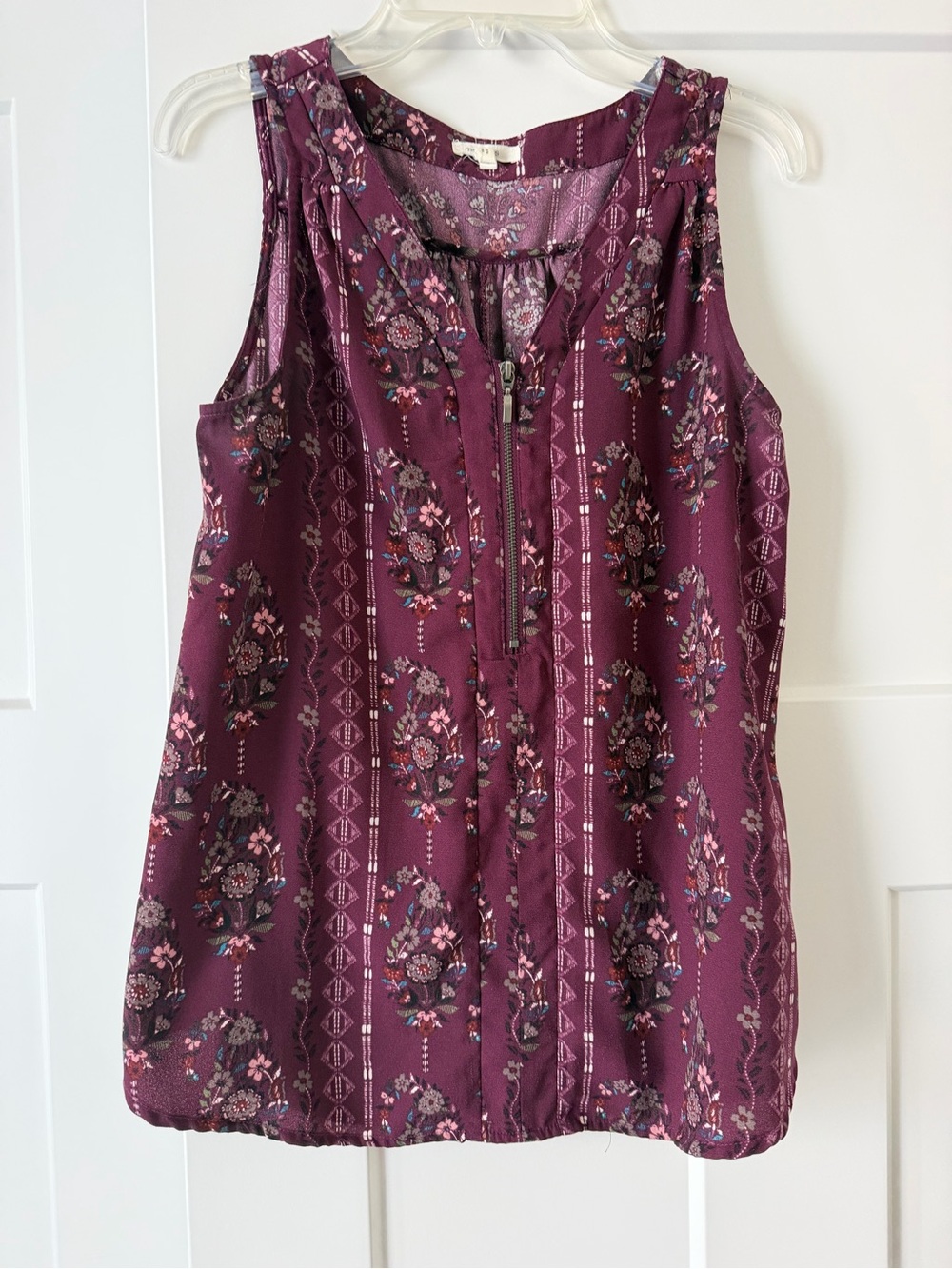 Maurices Plum Floral Zip-Front Sleeveless Top
